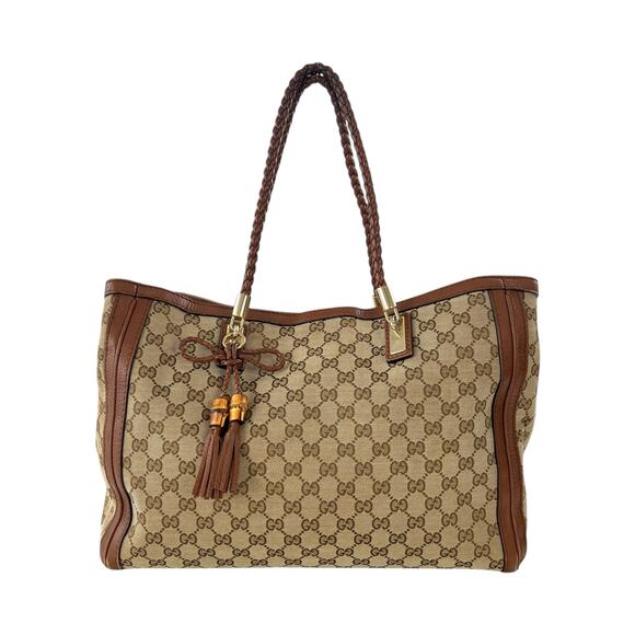 Gucci Monogram Leather Bow Tote Bag - Picture 1 of 9